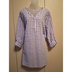 Woman Within Shirt Womens 2X 26/28W Seersucker Purple Plaid Roll cotton L/S